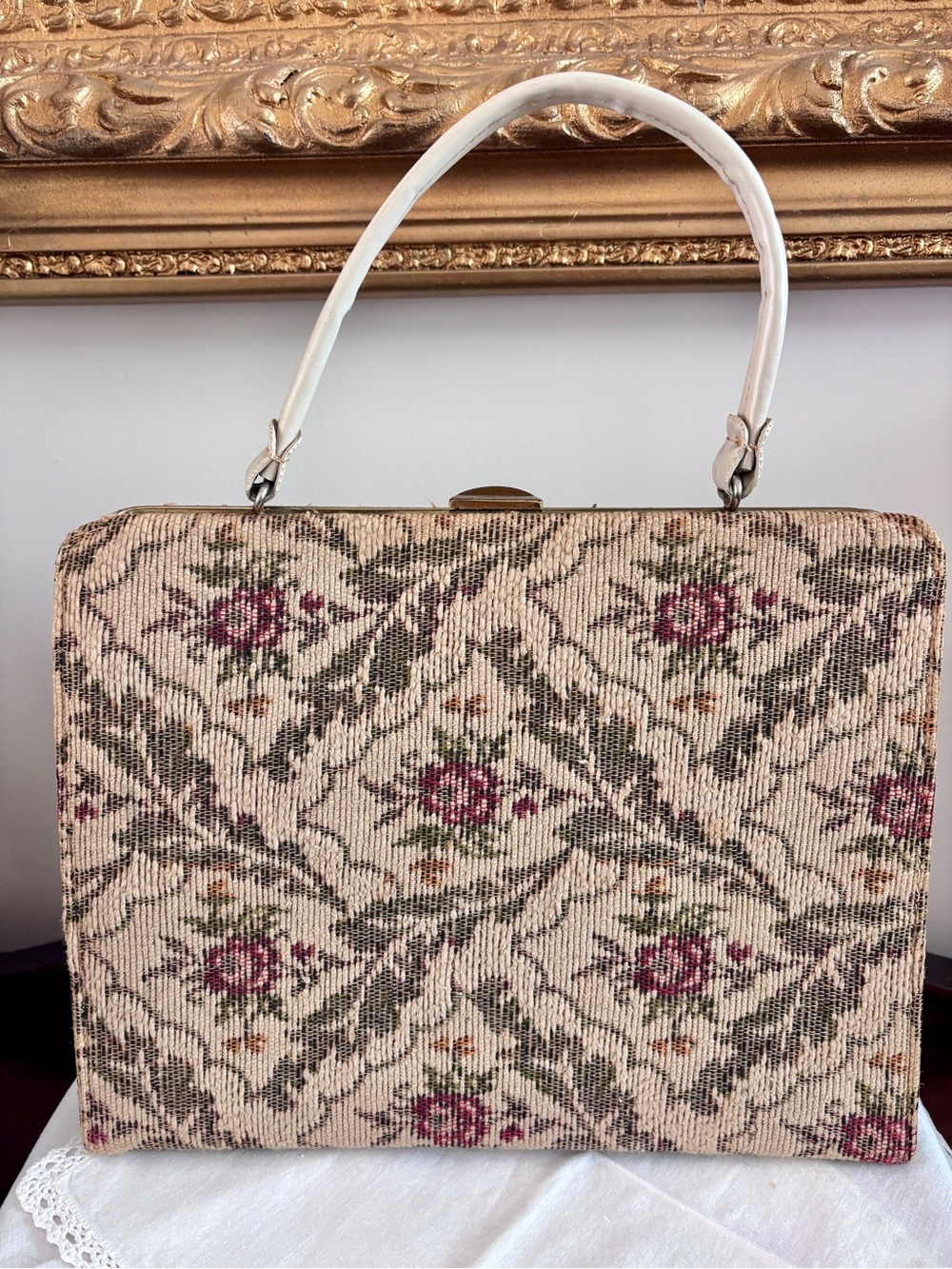 Vintage 1950s Sol Mutterperl Tapestry Handbag 938, Original Guarantee Card Purse